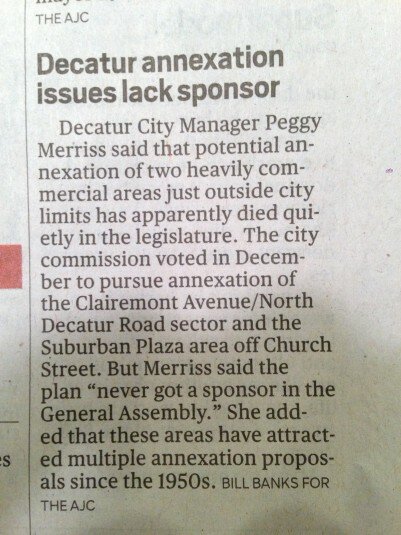 AJC Decatur annexation issues lack sponsor