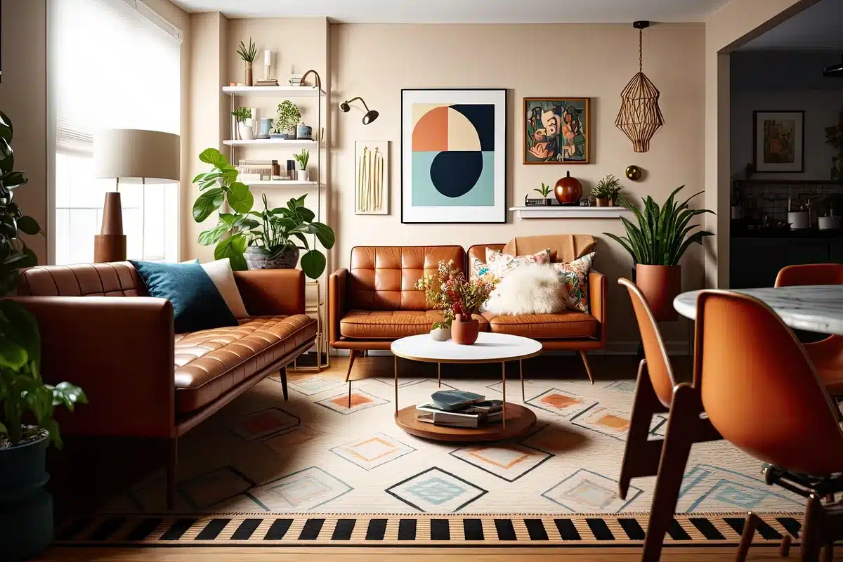 Close-up of vibrant geometric patterns featuring flowing shapes and radiating prints in bold colors.