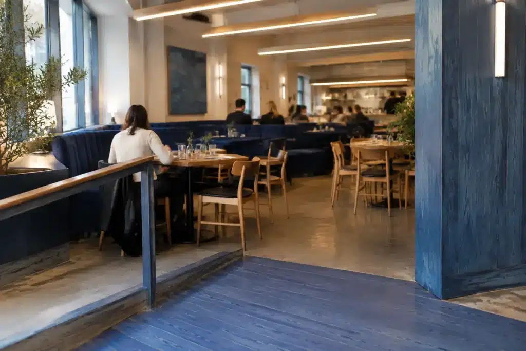 Modern Japanese steakhouse features denim-hued interior